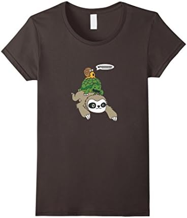 Women's Cute Sloth, Turtle and Snail piggyback running Wild T-Shirt Medium Asphalt