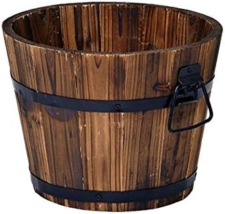 IHomee Rustic Wood Whiskey Barrel Planter Box Round Small Wooden Garden Flower Pot
