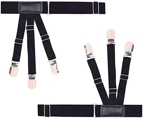 Mens Shirt Stay Garter Non-slip Locking Clamps Elastic Suspenders Black