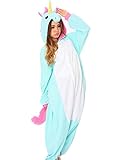 DAYAN New Pajamas Anime Costume Adult Animal Onesie Unicorn Cosplay Blue and White Size XL