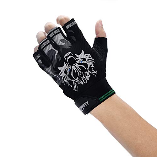 NRUTUP Antiskid Cycling Bike Gym Fitness Sports Breathable Wolf Head Gloves (Black,L)