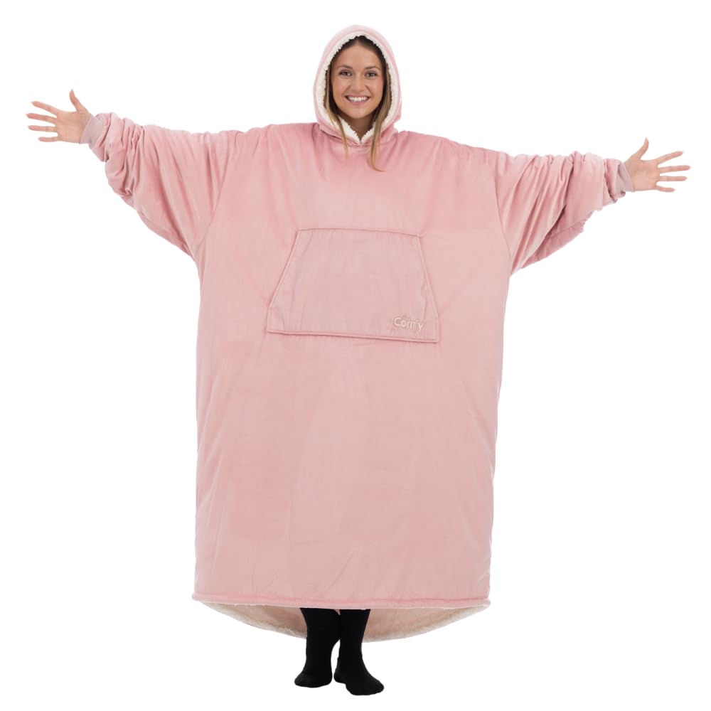 THE COMFY Original Long | Floor Length Sherpa Lined Microfiber Fleece Wearable Blanket, Oversized Design with Hood and Pocket, From Shark Tank, for Women & Men, Warm and Cozy Gifts Image