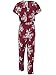 Missy Chilli Women's Floral Print Short Sleeve V Neck Wrap Jumpsuit with Tie Waist Wine Red US 4/6
