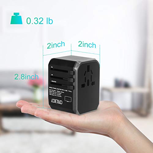 LOETAD Travel Power Adapter Universal All in One Wall Charger International AC Power Plug Adapter with 3.0 A Type C and 4 USB for UK USA EU AUS Asia
