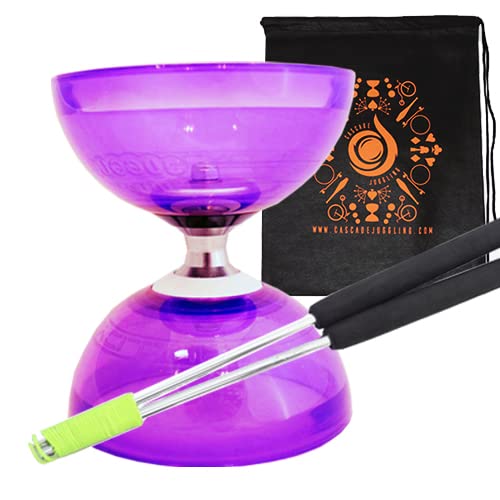 Purple Cyclone Quartz II Triple Bearing Diabolo with Aluminium 'Metal' Sticks and Carry Bag - Pro Clutch Diablo Set