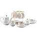 EDUPET YSECTLAABBCC YoungQI Porcelain Tea Coffee Sets with Teapot Sugar Bowl Cream Pitcher Teaspoons and Tea Strainer for Tea/Coffee, Cups& Saucer Service for 6(Lily White)