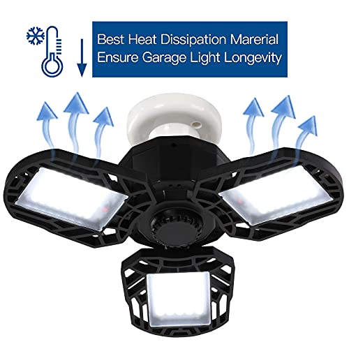 LED Garage Light 60W Garage Lighting, 6000LM 6500K LED Ceiling Light Fixture, E27/E26 Base Ceiling Light with 3 Deformable Adjustable Panels for Shop Workshop Barn Basement Warehouse Factory (1-Pack)