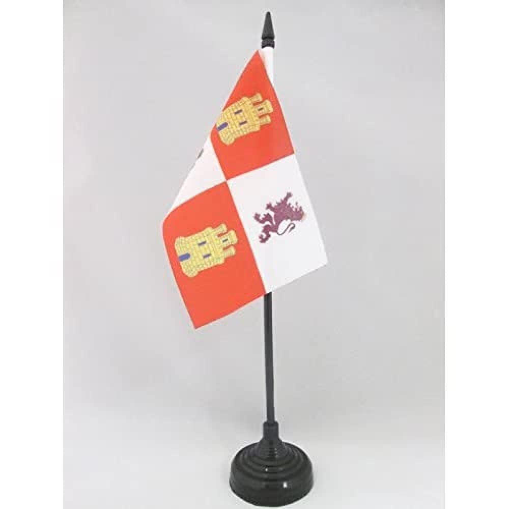 AZ FLAG - Castile and Leon Table Flag 4'' x 6'' - Spanish region of Castilla y León Office Mini Banner 100% Polyester 15 x 10 cm - Mini Desk Flag with 10'' Pole and Black Plastic Base — image 1
