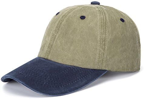 ZOMOY Unisex Classic Washed Dyed Cotton Baseball Cap Two Tone Low Profile Six Panel Adjustable Vintage Hat (Army Green+Navy Blue)