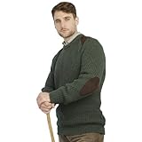 100% Pure Wool Irish Fishermans Rib Sweater with Patches by West End Knitwear