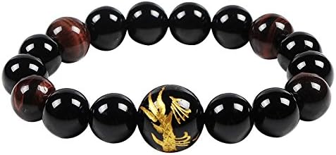 Colrov Dragon Pattern Beaded Bracelets For Men - Women Tiger Eye Agate Stone Wrist Bangle Jewelry Style Gold