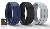 Silicone Weddings Rings for Men by ARUA. 3-PACK. Comfortable and Durable Rubber Wedding Bands for Sports, Gym, Outdoors. 2mm thick. Black, Grey, Dark Blue. (Size 13 (22.2 mm diameter))