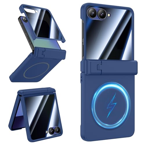 HWeggo Galaxy Z Flip 7 Case, with [Anti-Spy Screen Protector] [MagSafe Compatible] [Strong Stand] [Wireless Charging] Case for Samsung Galaxy Z Flip 7 5G, Blue
