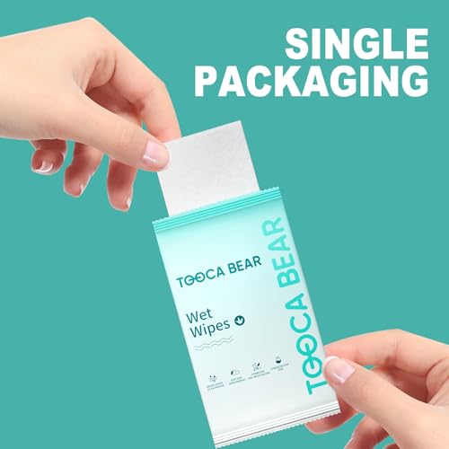 TOOCA BEAR ON-THE-GO LARGE BODY WET WIPES TRAVEL SIZE FOR ADULTS INDIVIDUALLY WRAPPED WITH VITAMIN E AND ALOE TRAVEL ESSENTIALS SAFE FOR HANDS, MOUTH, AND BUTT (2 PACKS, 60 WIPES)