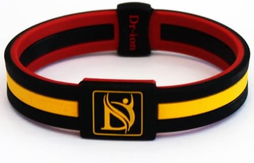 Dr-ion Negative Ion Performance/Power Wristband of Double-Tone Design (Black/Red/Yellow) (XL, Black/Red/Yellow)
