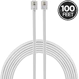 Power Gear Telephone Line Cord, 100 Feet, Phone Cord, Modular Jack Ends, Works for Phone, Modem or Fax Machine, for Use in Home or Office, White, 27638