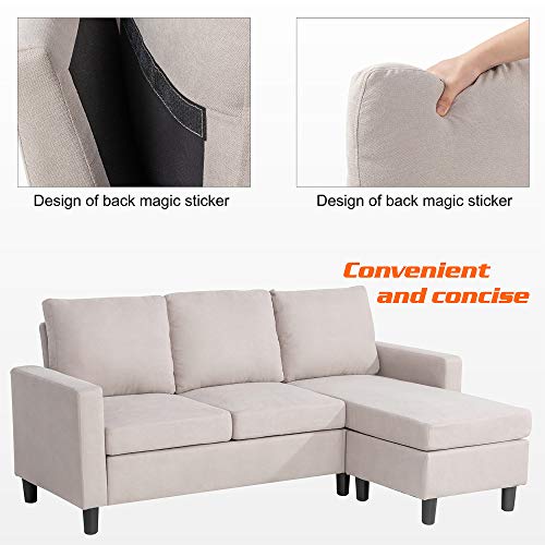 JY QAQA Convertible Sectional Sofa Couch with 3Seat Sofa, LShaped