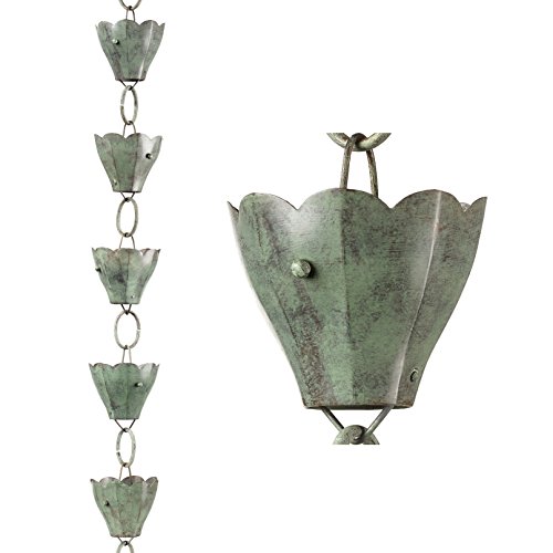 Good Directions 463V1-8 Tulip Rain Chain 8-1/2 Feet Long, 13 Extra Large Cups, 100% Blue Verde Pure Copper