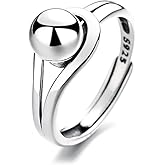 Ball Statement Real 925 Sterling Silver Open Rings Minimalist Promise Adjustable Dainty Fashion Finger Band Engagement Ring for Women Her Wife Mom Jewelry Gifts Birthday Xmas