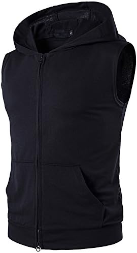 Men's Gym Professional Slim Sleeveless Sports Vest Hoodie Mens Casual Sleeveless Zip-up Vest Tank Hoodies with Pocket Bodybuilding Solid Hoodie Gym Tank Top