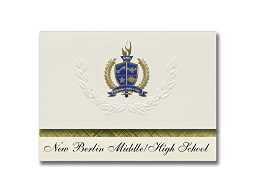 Signature Announcements New Berlin Middle/High School (New Berlin, WI) Graduation Announcements, Presidential style, Elite package of 25 with Gold & Blue Metallic Foil seal