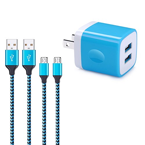 Wall Charger, Charger Box, FiveBox 2.1A Dual Port USB Wall Charger Case Cube USB Base Phone Charging Block Plug With 2-Pack 6ft Micro USB Cable Charger Cord For Samsung Galaxy S7 S6 edge J3 J7 Android