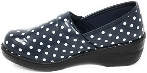 Rasolli Women's Professional Closed Back Clogs, White Polka Dots, Navy, Size 10.0