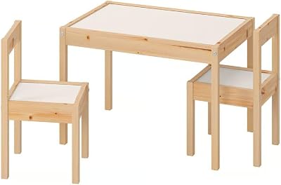 Ikea Latt Children's Table & 2 Chairs, White/Pine for Small Rooms