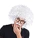 Old Man Mad Scientist Costume Albert Einstein/Ben Benjamin Franklin Cosplay Wig Crazy White Wig Mustache, 4 Pieces Set