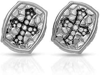 Sterling Silver 0.55 CTW Color Icy, Opaque Diamond Cross Cuff Links For Men. Length 21 mm.