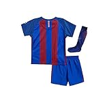 2017 Barce Messi No.10 Youth Home Kit Shirt+Short+Socks Kids Soccer Jersey Uniform 24(8-9years) Blue