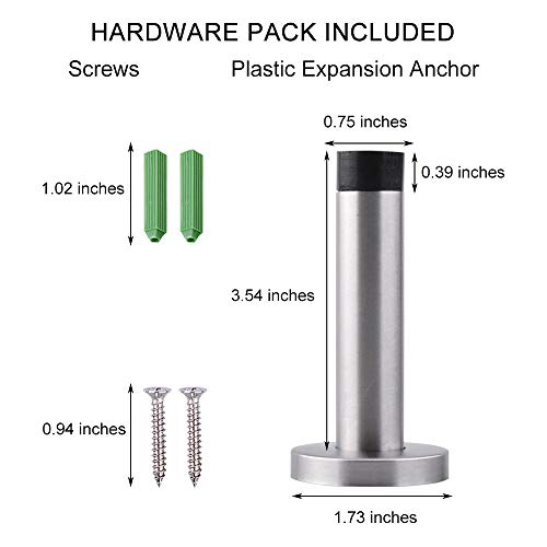 YUMORE 5 PCS Modern Door Stop, 3.5” Stainless Steel Wall Mount Door Holder With Sound Dampening Rubber Tip Protector, Hardware pack included screws expansion anchor, Brushed Finished