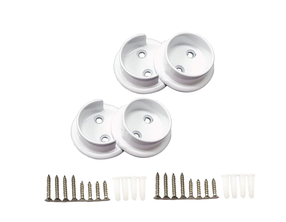 QCAA Heavy Duty Solid Metal Closet Rod Socket Set, 1-3/8'', Matte White, 2 Pair, Made In Taiwan