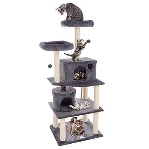 5-Tier Ultimate Cat Tree - 8 Cat Scratching Posts, 2 Padded Perches, 2 Kitty Hu…