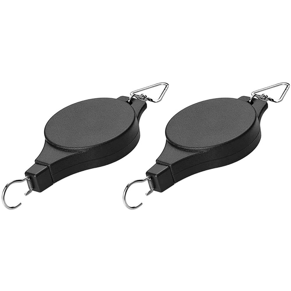 ANCLLO 2Pcs Plant Pulley Retractable Pulley Plant Hanger Hanging Flower Basket Hook Hanger for Garden Baskets Pots and Birds Feeder in Different Height Lower