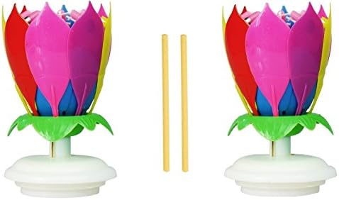 2 PAK Birthday Candles, Lotus Flower Amazing Musical Exciting Birthday Candle (2 RAINBOW)