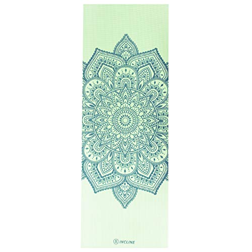 Incline Fit Anti Slip Printed Yoga Mat (4mm & 6mm) - Thick & Non Slip Exercise Mat for Yoga, Pilates, Stretching, Meditation, Floor & Fitness Exercises, Teal Mandala