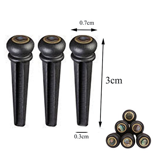 Pakala66 Ebony Guitar Pins Inlaid Abalone Dot-Guitar Strings for Acoustic Guitar Replacement Parts-6 Pack