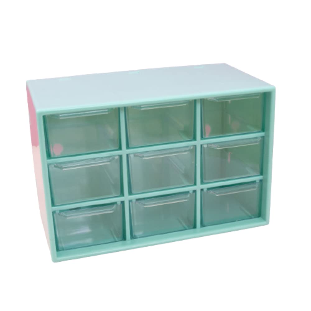 Craftelier - Organizer with 9 Drawers for Organising Scrapbooking Materials and Crafts | Turquoise and Transparent - Organizer Size 18 x 10 x 11.7 cm and Drawer 5 x 3 x 8 cm