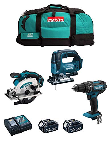 Kit MAKITA MK302 (Schlagbohrschrauber DHP482 + Handkreissäge DSS610 + Pendelhubstichsäge DJV182 + 2 Batterien 5,0 Ah…
