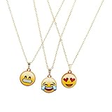 Lux Accessories Goldtone Emoji Smiley Faces Novelty Charm Necklace Set (3PCS)