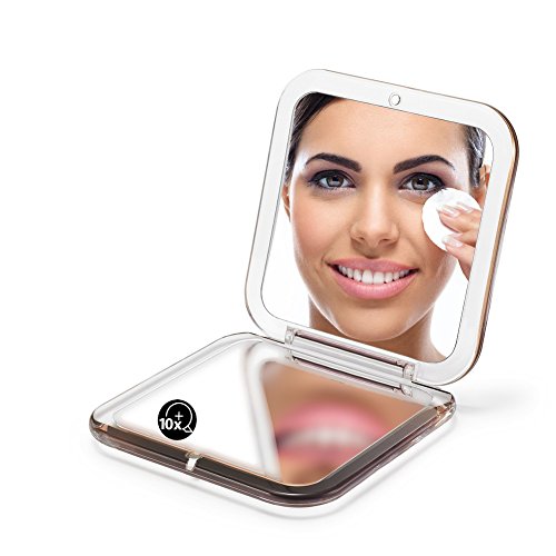 OMIRO Folding Compact Mirror, 1X/10X Magnification 3½” Pocket Size Square Hand Mirror for Travel Makeup (Gold)