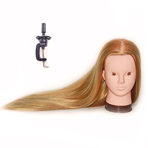 26"-28" Mannequin Head Hair Styling Training Head Manikin Cosmetology Doll Head Synthetic Fiber Hair (Table Clamp Stand Included) SJ01P