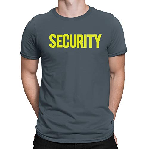 NYC FACTORY Security T-Shirt Front Back Print Mens Tee Staff Event Uniform Bouncer Screen Printed (Charcoal-Neon, Medium)