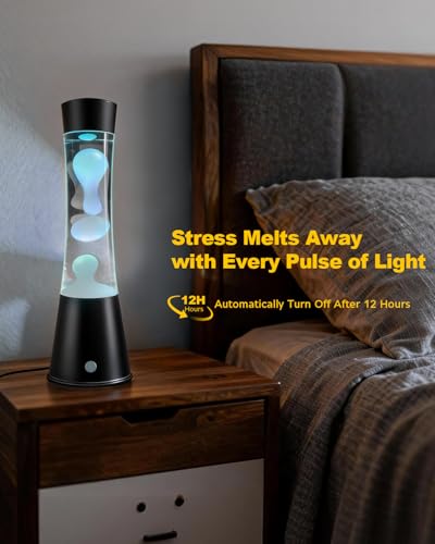 AONESY Liquid Motion Lamp with 12-Hour Off Timer: 17 Colours Changing Liquid Motion Lamps with Remote | Glitter Mood Lighting for Room Decor | Mood Lamp Black Base White Wax and Water