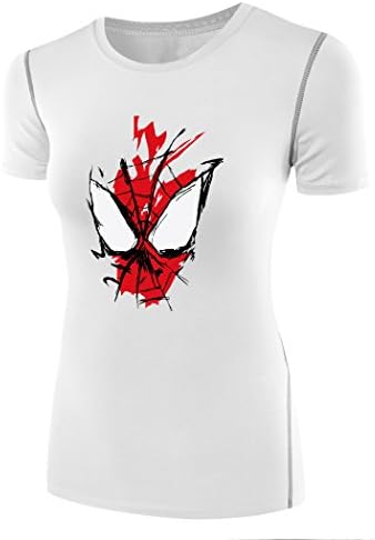 HJGBEDS Women Spider man Tee Shirts Compression Tops Large White
