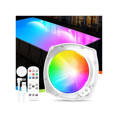 DeeprBetter Lumiere Piscine Hors Sol avec Télécommande, Rechargeable Lumiere Piscine Sous l'Eau avec 9 Modes Spectacle Lumineux Sous-marin, Lampe Piscines LED Etanche IP68, Eclairage Piscines pour Spa