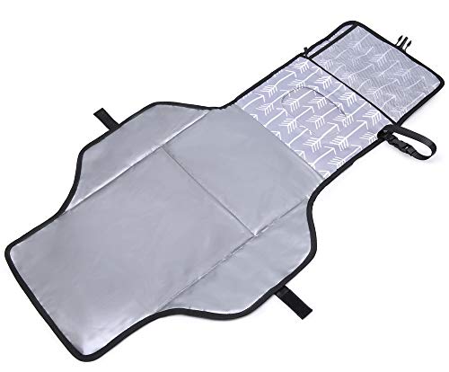ELENTURE Diaper Changing Pad, Baby Infant Portable Travel Changing Station Mat Bag with Kneecap (White Arrowhead) - Thumbnail 2