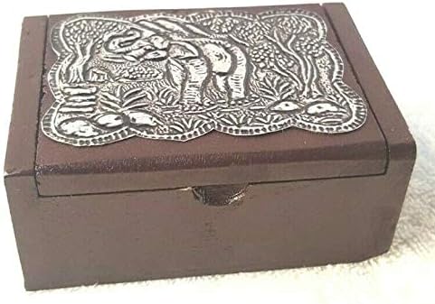 FARENZO THAI HANDICRAFT VINTAGE ELEPHANT STORAGE JEWELRY NAME CARD ORGANIZE WOODEN BOX