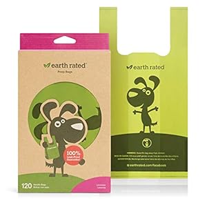 Earth Rated Dog Poop Bags with Handles, Easy Tie and Guaranteed Leakproof, Lavender Scented, 120 Handle Bags